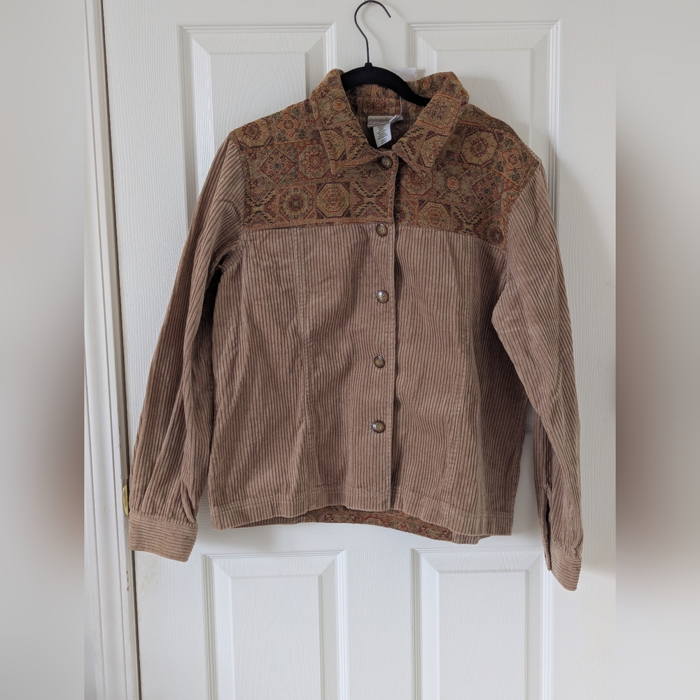 Brown Corduroy Jacket with Patterned Yoke